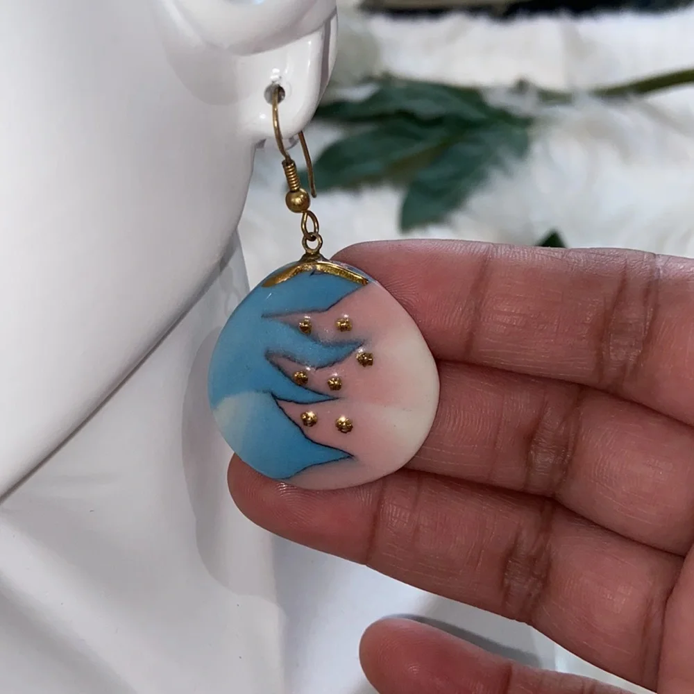 Ceramic Pastel Color Gold Tone Earrings